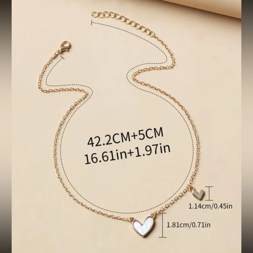 Ultra Dainty Delicate Valentine Enamel Hearts Necklace White & Gold - Picture 5 of 10